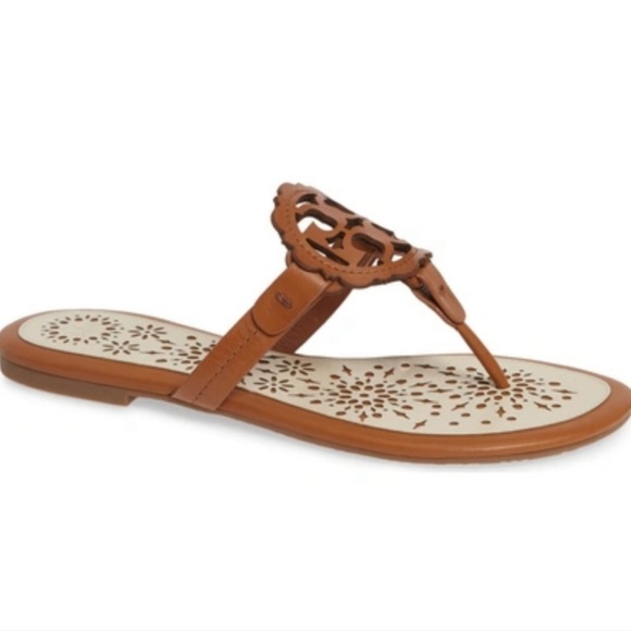 Tory Burch brown leather scalloped miller sandals - Picture 2 of 8